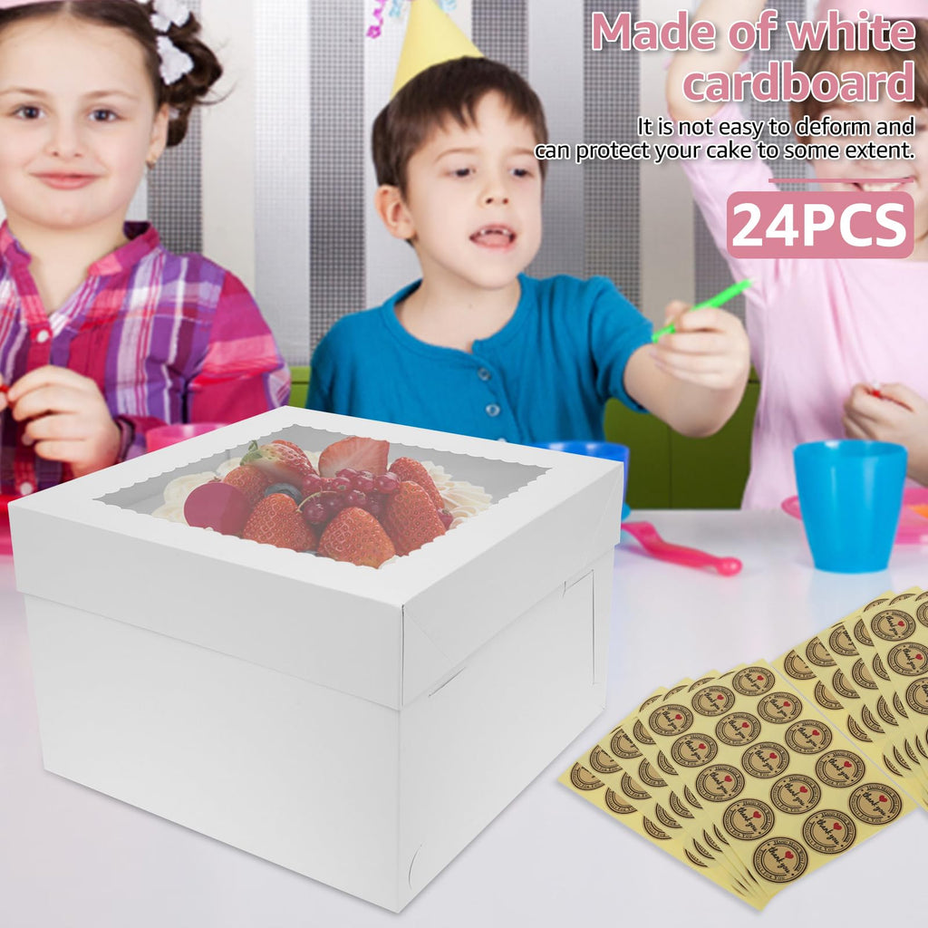 YMKWZ 24 PCS Cake Boxes 12 Inches Tall Bakery Boxes with Clear Window Easy to Fold Cake Containers Versatile Cardboard Bakery Take Out Carrier Large Dessert Cake Boxes for Party