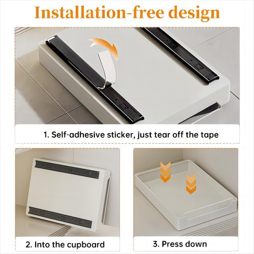 Pull Out Cabinet Organizer Fixed With Adhesive Nano Film, Heavy Duty Sliding Basket Drawer for Kitchen Under Sink, Pantry, Bathroom - 1 Pack