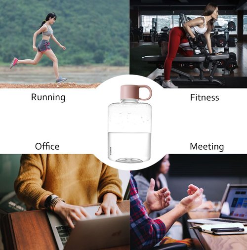 ALLKELR Portable Flat Water Bottle, BPA Free Tritan Plastic Travel Water Bottle for Camping, Fitness, Outdoor Sports, Fits Purse and Pocket (Pink, 12.2 oz)