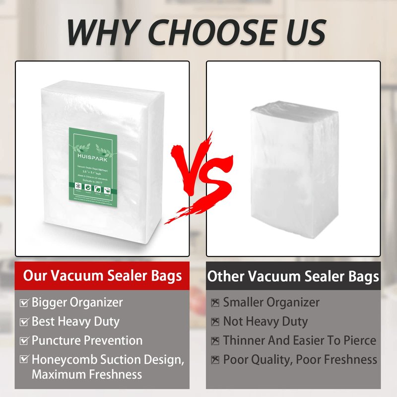 Vacuum Sealer Bags, Food Vacuum Sealer Bag, 100Pcs 3.5" x 5.1" Smell Proof Bags, Heavy Duty, Puncture Prevention, Boilsafe, Freezable, BPA Free, Commercial Grade, Fit Airtight Food Storage Sous Vide