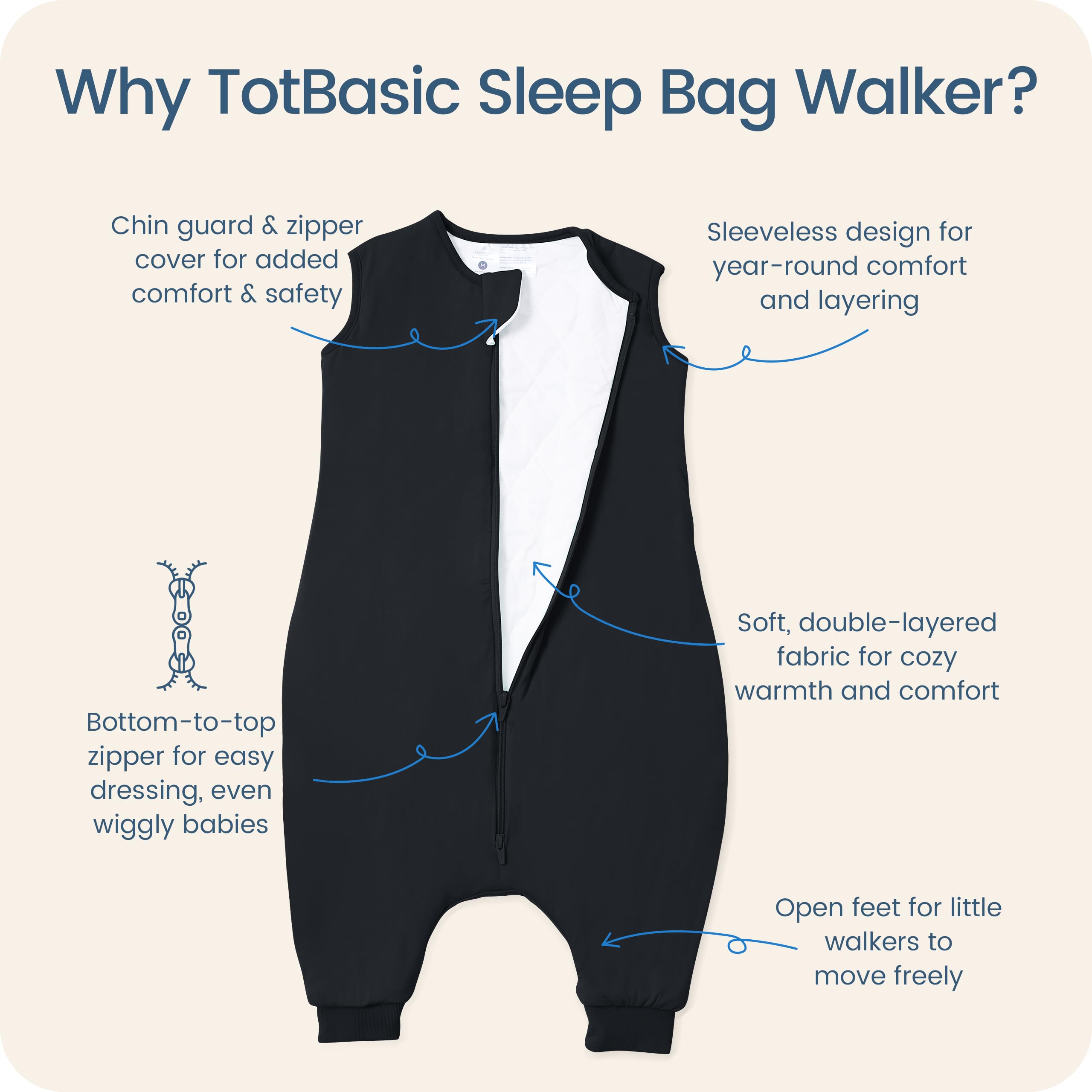 TOTBASIC Toddler Sleep Sack with Feet, 1.0 TOG, Soft Baby Sleeping Bag with Legs, Baby Wearable Blankets for Walkers Boys Girls, 15-24 Months(Midnight)