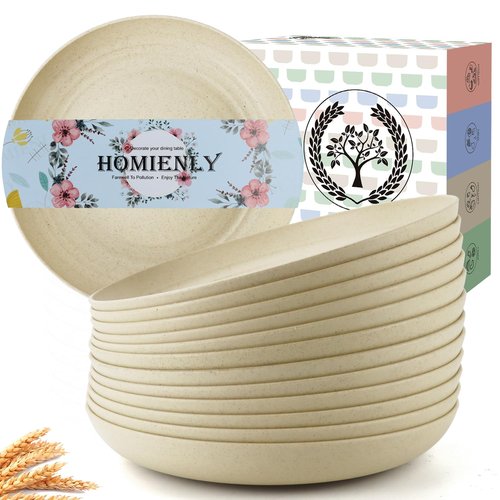Homienly Deep Dinner Set of 12 - Alternative for Plastic, Microwave and Dishwasher Safe Wheat Straw Plates for Kitchen, Unbreakable Kids (Beige, 10 Inch)
