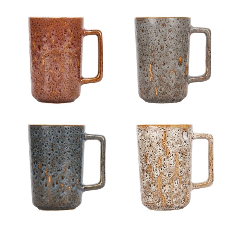 QUTREY 4 Pack Porcelain Coffee Mugs Set, 16 Ounces Ceramic Coffee Mugs, Matte Black Coffee Mug for Coffee, Latte, Tea, Cocoa, Milk, Cereal, Cappuccino, Black outside and Colorful inside