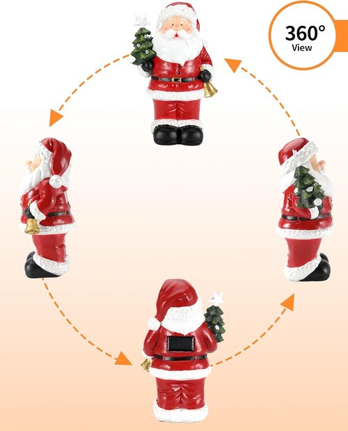 iStatue Santa Claus Decorations - 9.5” Hand-Painted Solar-Powered Christmas Statue for Outdoor Patio Decor