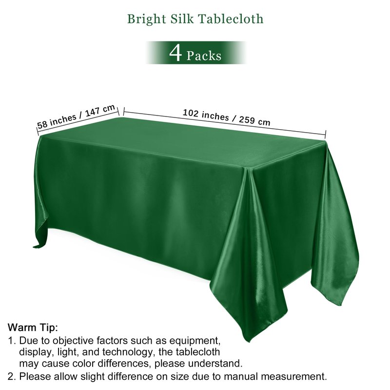 TURSTIN 4 Packs Gradient Sage Green Satin Tablecloth 102 x 58 Inch Overlay Satin Table Cover Rectangle Bright Silk Tablecloth Smooth Fabric Table Decoration for Wedding Banquet Party Events