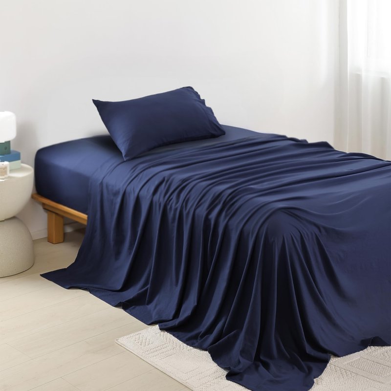 AKK Navy Blue Sheet Set Twin Size - Soft Microfiber Bed Sheets for Extra Deep Pocket, Hotel Luxury Cooling Bedding Sets, Wrinkle Free Oeko-Tex, 4 Piece