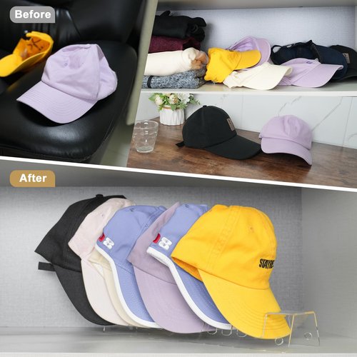 FOLLOWIN Hat Stand Organizer for Baseball Caps,Acrylic Hat Holder for Closet Countertop Display,4 Pack Baseball Caps Display and Organizer,Holds 48 Hats,Clear