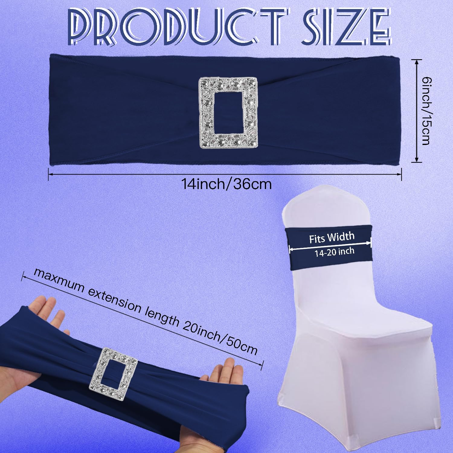 Skiennix Spandex Stretch Chair Sashes - 100 Pack Elastic Covers with Buckle Slider for Weddings & Events | Navy Blue