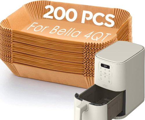 Bella Air Fryer Liners - Rectangle Paper Liners for 4QT Air Fryers | 200PCs for Easy Cleanup