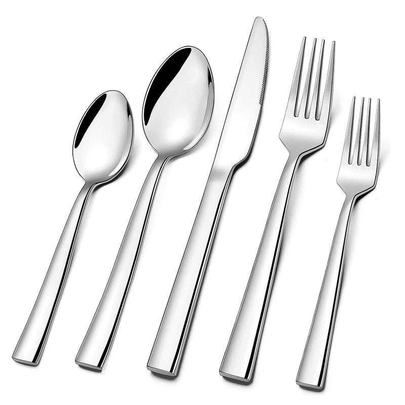 CXJY Silverware Set for 4, 20-Piece Stainless Steel Flatware Cutlery Set, Square Edge Kitchen Utensil Include Knives/Forks/Spoons, Tableware for Home/Hotel, Mirror Polished Dishwasher Safe