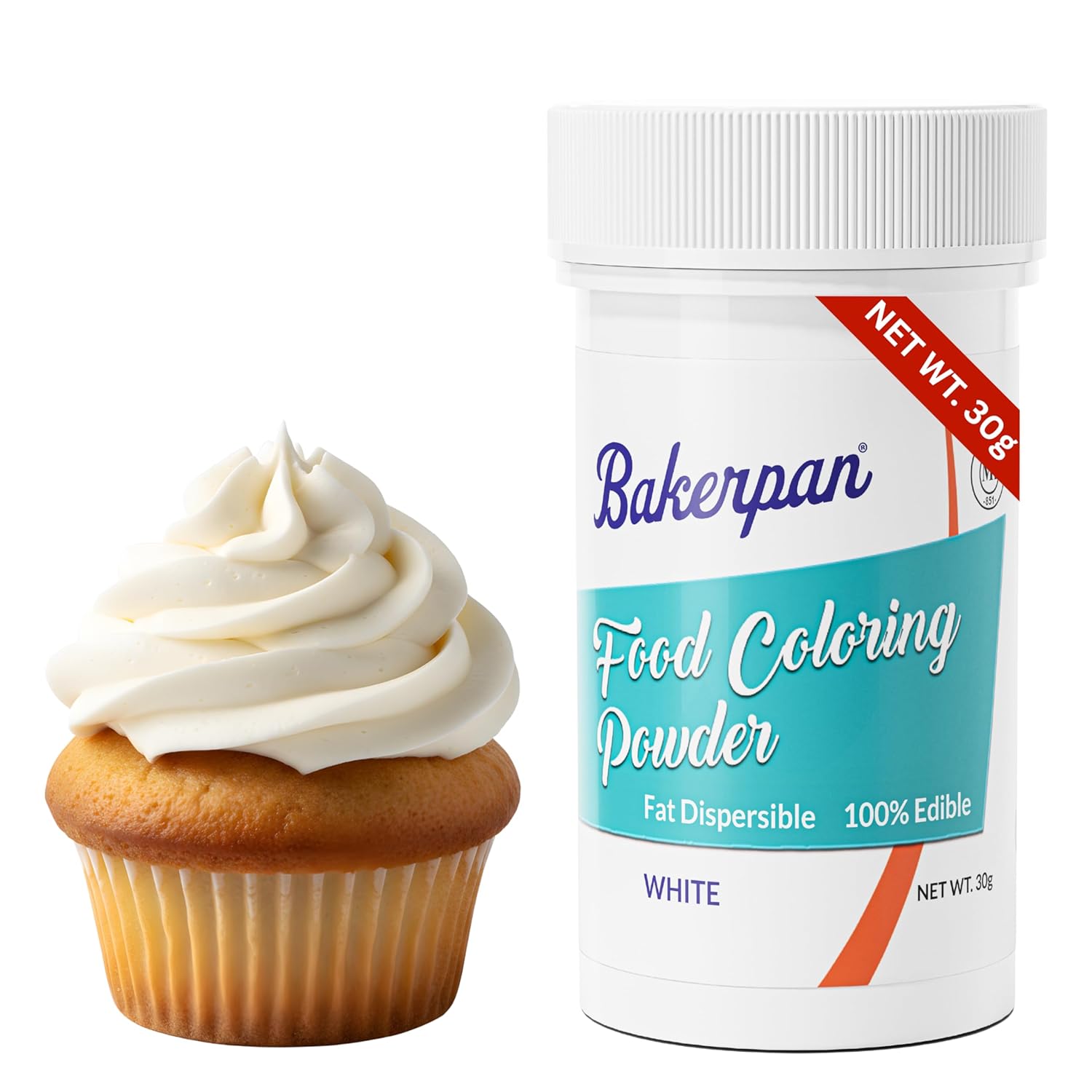 Bakerpan White Food Coloring Powder - Oil-Based & Dye-Free for Baking | 30g for Frosting, Cakes & Candy
