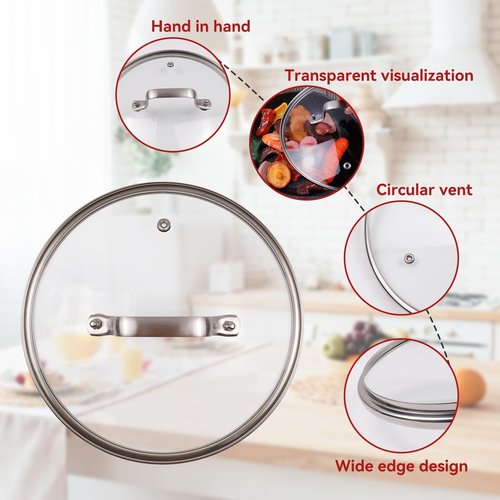 LC LICTOP 12 Inch Pot Lid, Universal Pot and Pan Cover Replacement - Dishwasher Safe, Oven Safe, Tempered Glass Cover with 304 Stainless Steel Edge & 201 Handle for Kitchen