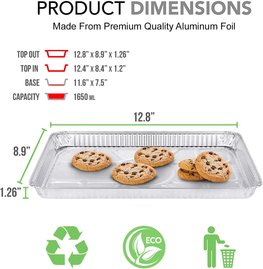 Skiennix Disposable Aluminum Foil Baking Sheets - 1/4 Size Cookie Trays | Heavy Duty Nonstick | 12.8” x 8.9” (25 Pack)