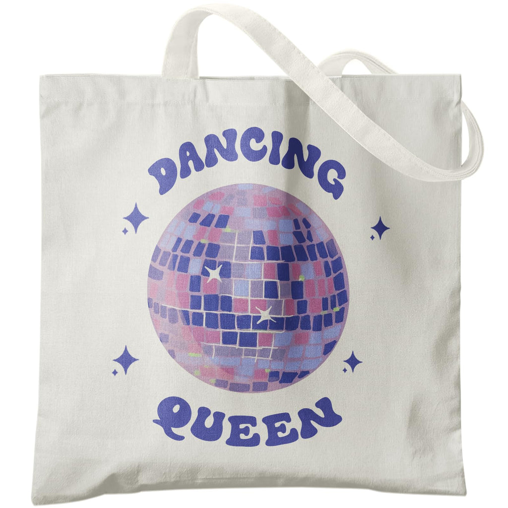 Veqzc Dancing Queen Tote Bag - Purple Disco Ball Canvas Tote for Women, Dance Teacher & Lover Gifts, Reusable Shopping Bags