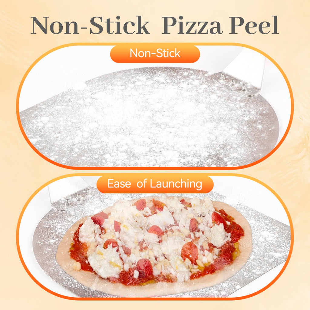 FLYZZA 12 Inch Square Pizza Peel, Stainless Steel Pizza Spatula with Ergonomic Long Wood Handle for Pizza Oven Baking, Turing Peel for Pizza, Dough, Bread Pastry