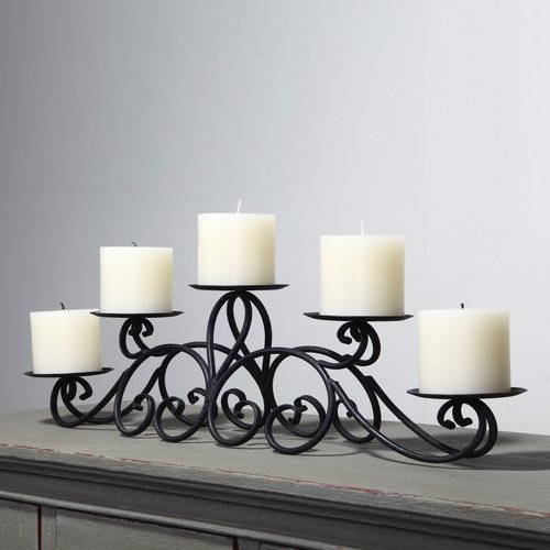 Adeco HD0004 Black Pillar Candle Holder - Elegant Antique Finish for Home Decor