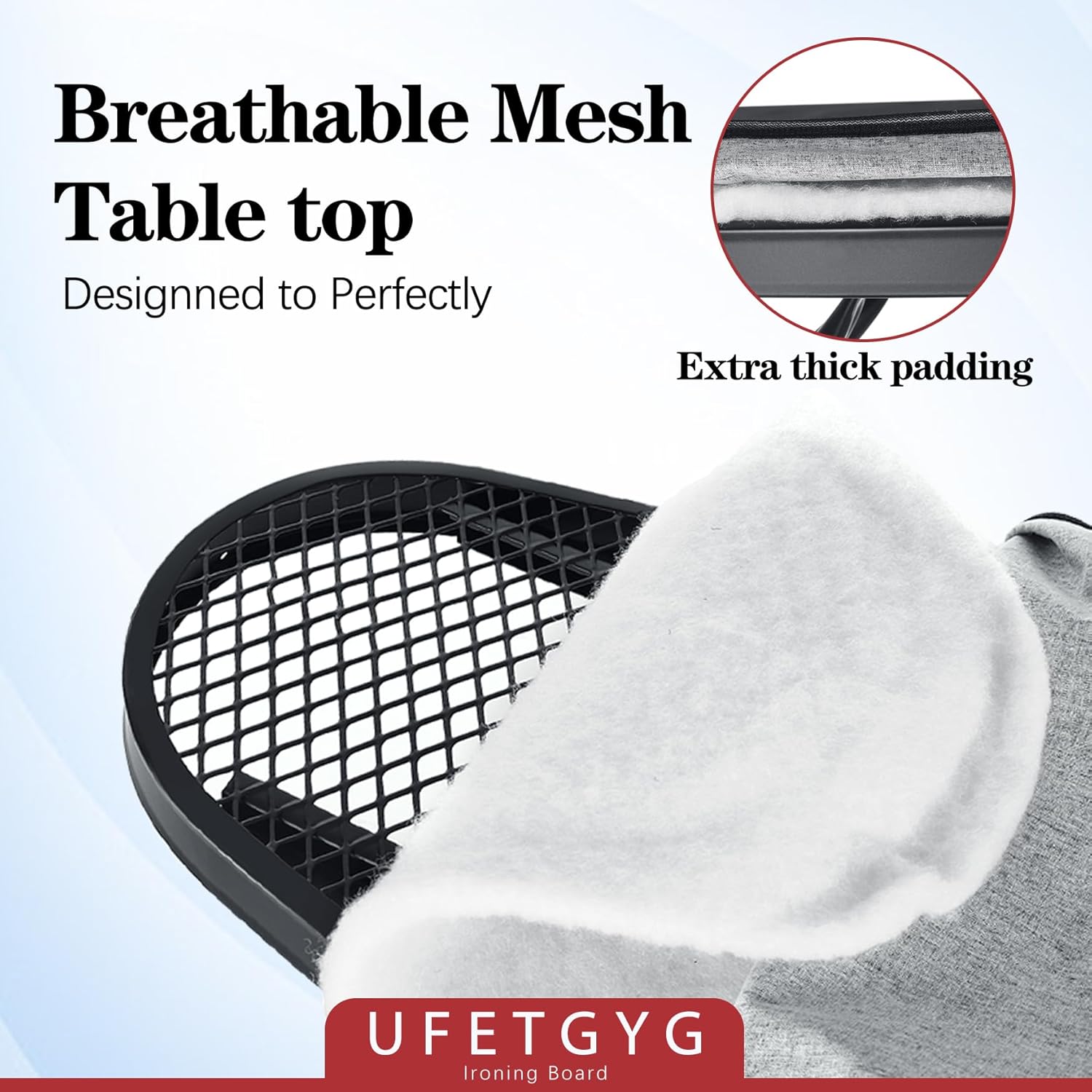 UFETGYG Ironing Board - Height Adjustable Metal Panel | 43" x 13" | Heat Resistant & Heavy Duty Design