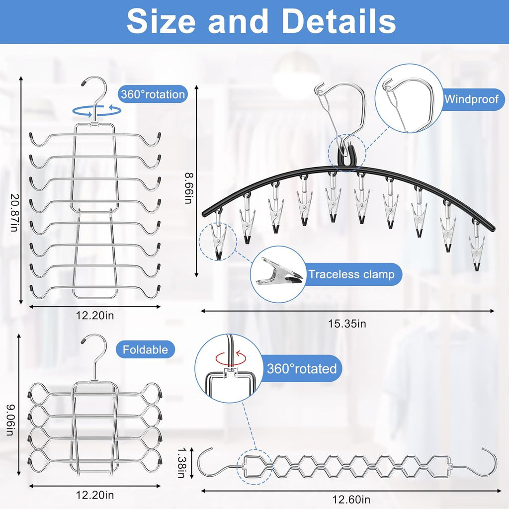Skiennix Legging Organizer - 5 Pack Closet Hangers with 30 Clips & Tank Top Hanger | Space-Saving Storage