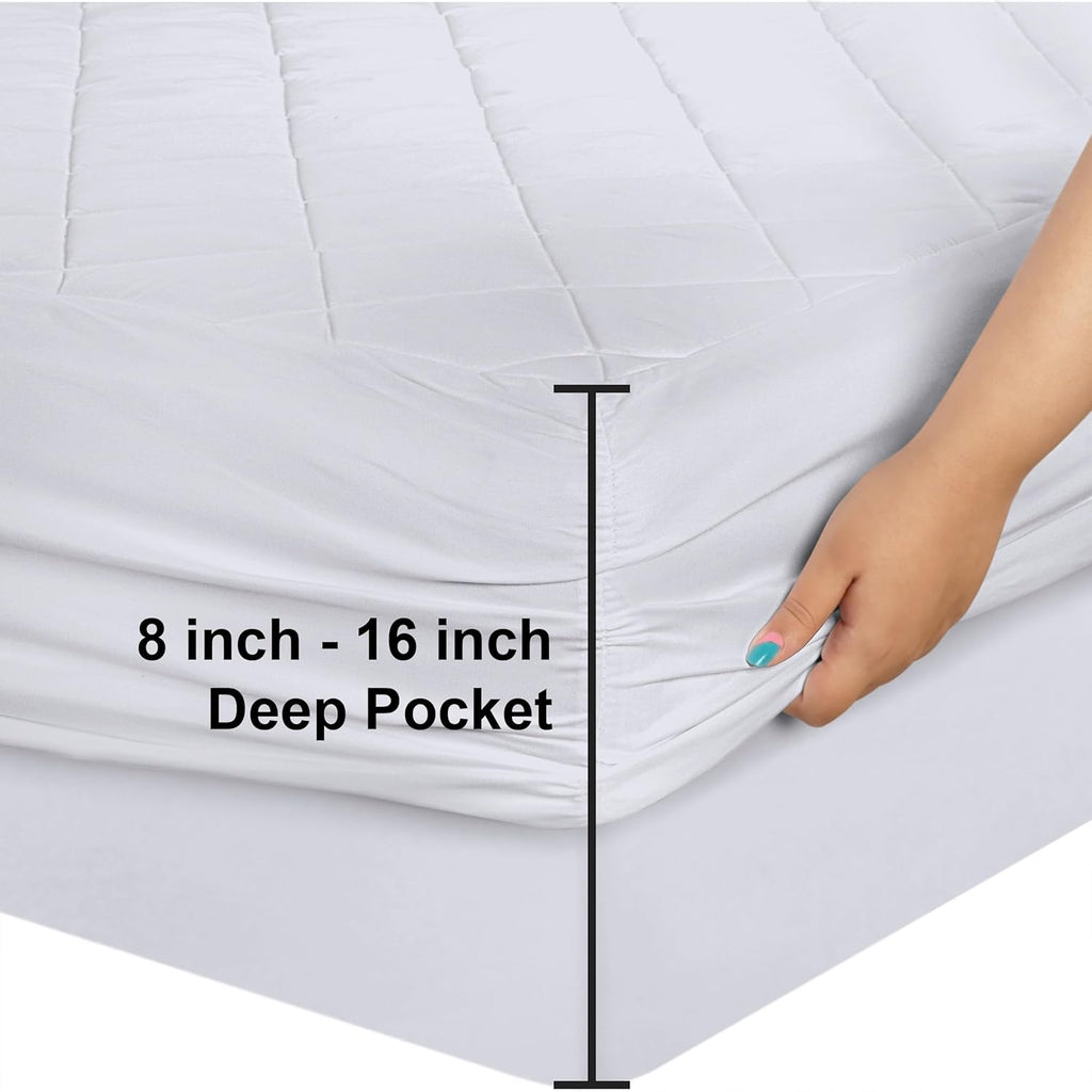 Utopia Bedding Quilted Fitted Mattress Pad - Queen Size Deep Pocket Protector | Machine Washable, White