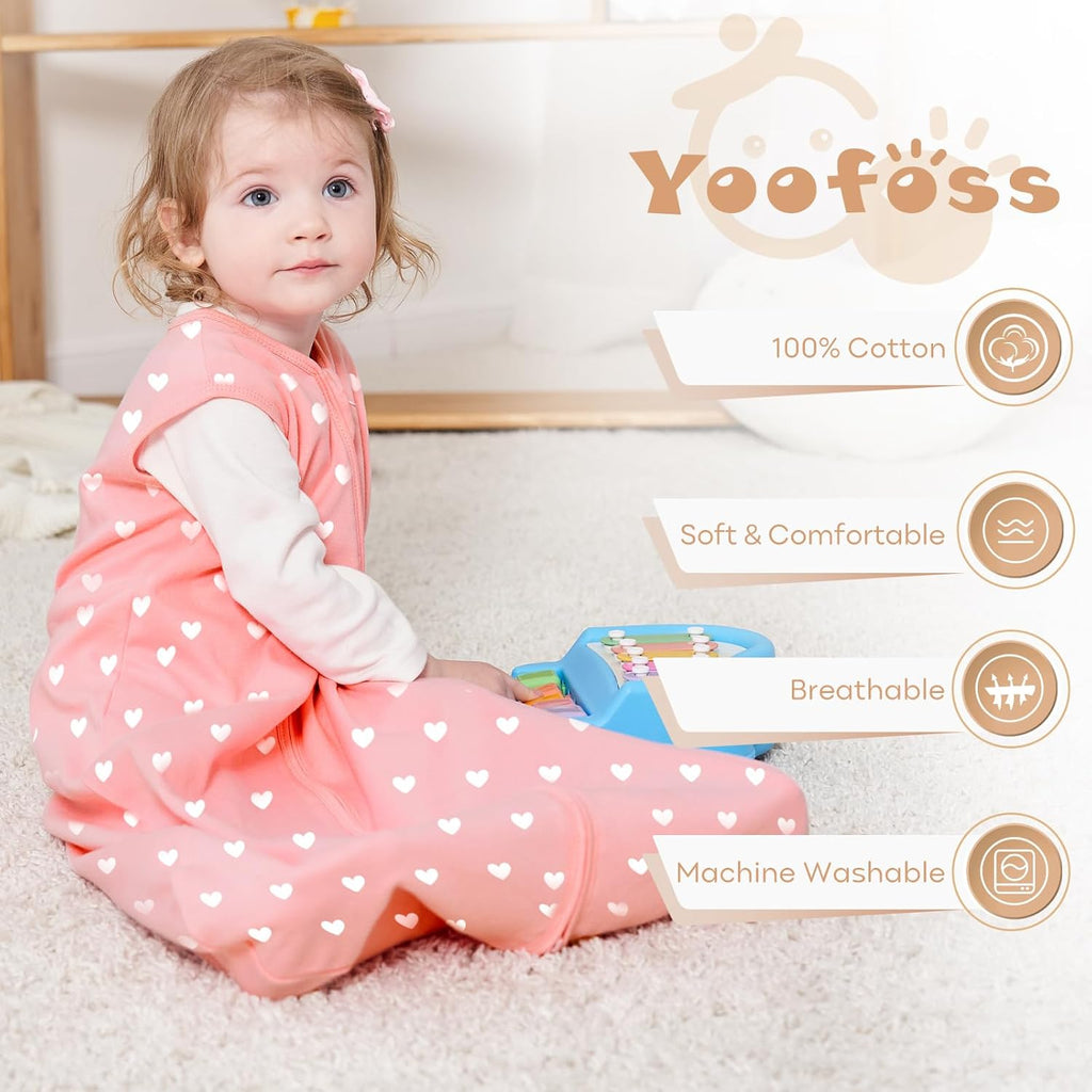 Yoofoss Baby Sleep Sack - 100% Organic Cotton Wearable Blanket | Lightweight 2-Way Zipper, 0-6 Months