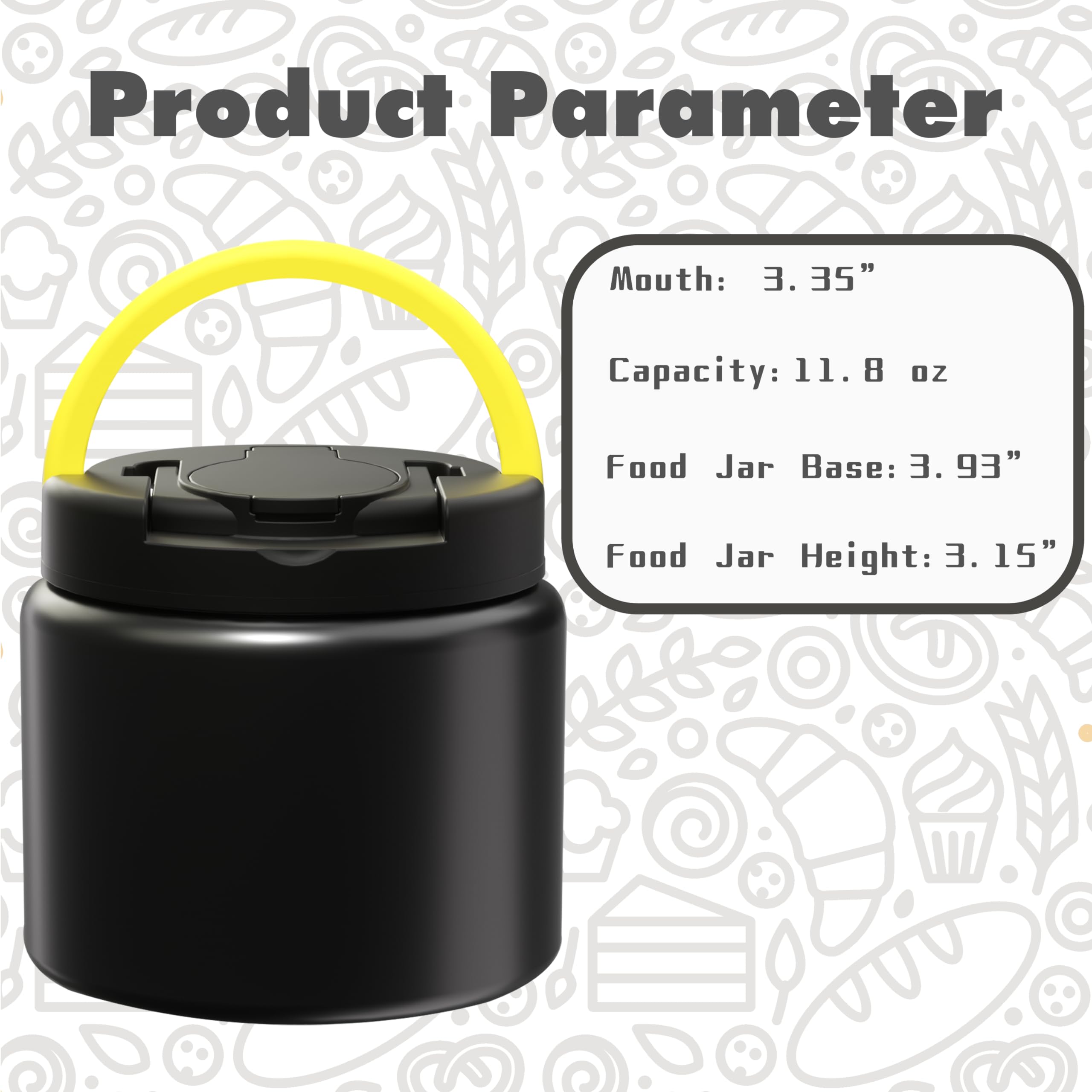 CocoMeiwei 11.8 oz Thermo for Hot Food, Soup Thermo Stainless Steel, Hot Food Container with Fold-up Spoon, Flip Open Lid School Insulated Food Jar, Leak Proof, Keep Hot & Cold for Work, Black