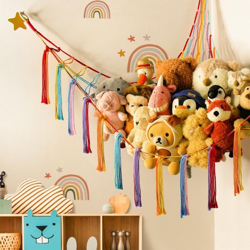 Mirolam Stuffed Animal Hammock - Cute Rainbow Unicorn Storage Net for Teen Girls & Nursery Decor | XL Size