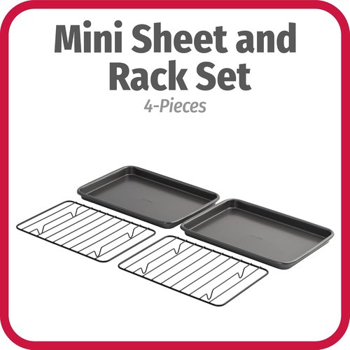 GoodCook Nonstick Steel Mini Baking Sheets - Set of 2, 9" x 6" with Racks in Gray