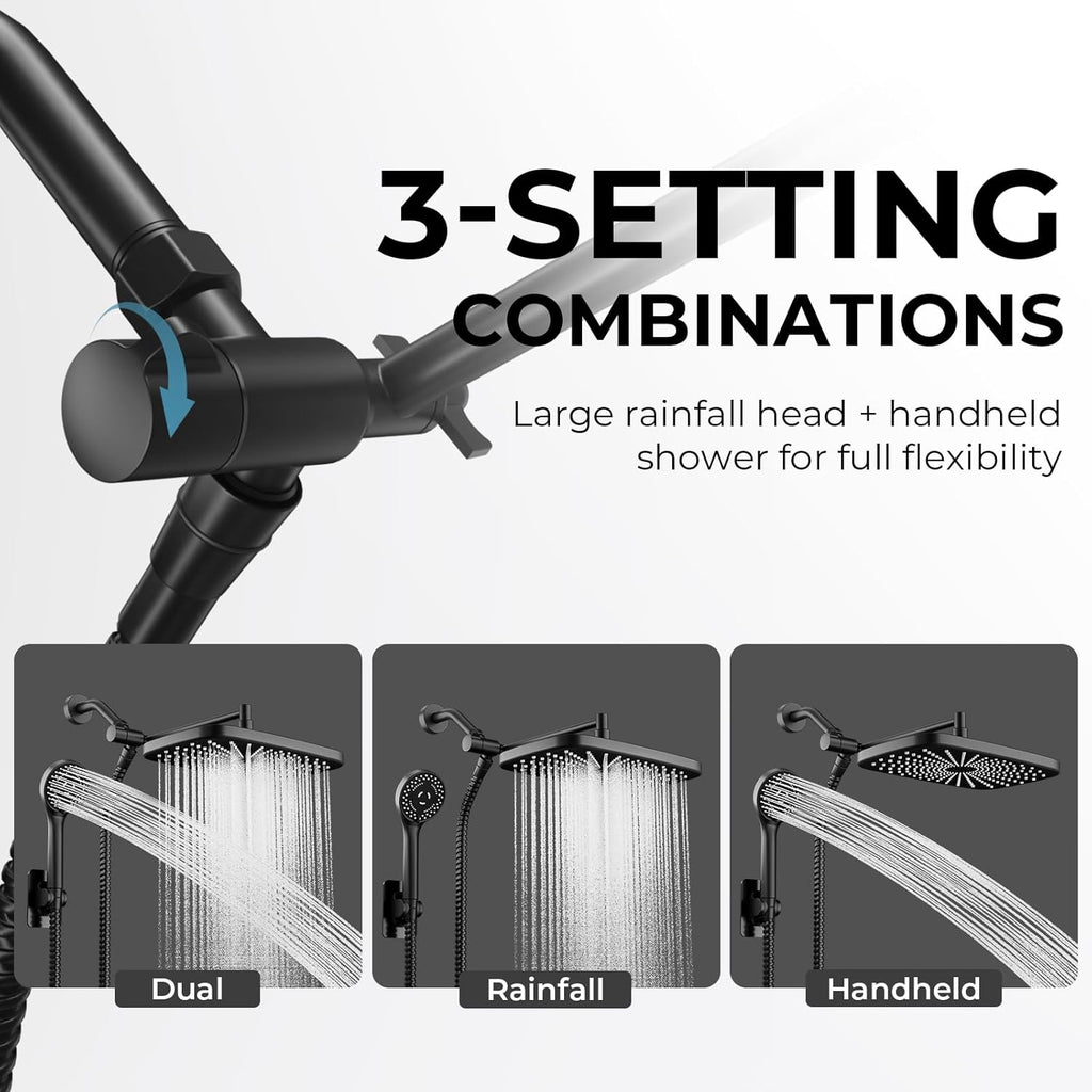 Skiennix Wide Rain Shower Head - 5 Modes Handheld Showerhead Combo with High Pressure | Adjustable Black Design