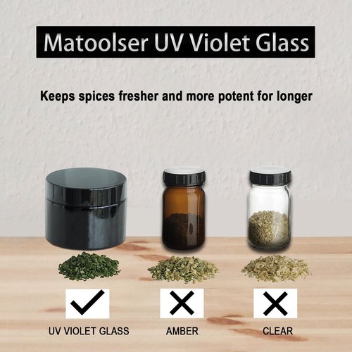 Matoolser Black Glass Smell Proof Storage Jar 150ml Wide Mouth Airtight UV Protection Container for Spice Coffee