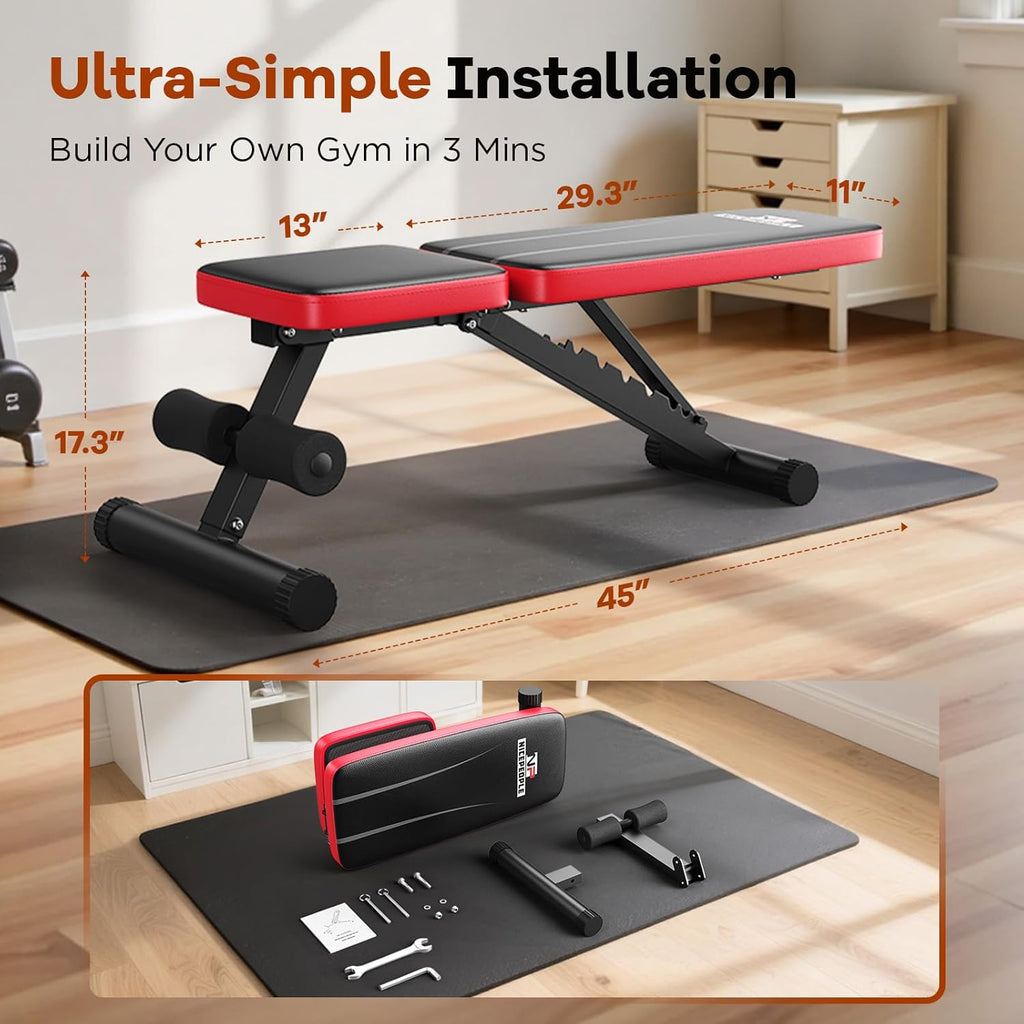 NICEPEOPLE Adjustable Weight Bench - 660LBS Capacity Home Gym Workout Bench | Compact & Foldable Design