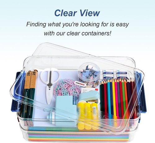 CATOOMUU Portable 5.5Qt Plastic Storage Box - Clear Snap-Tight Organizer for A4 Files & Crafts