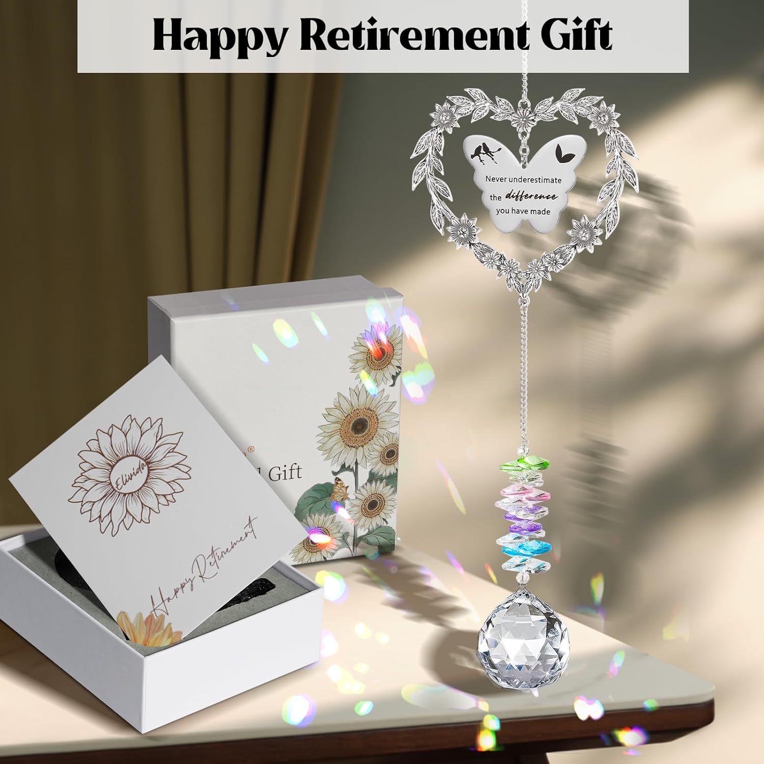 Retirement Gift Sun Catcher - Heart-Shaped Rainbow Maker for Coworkers | Crystal Prism Ornament