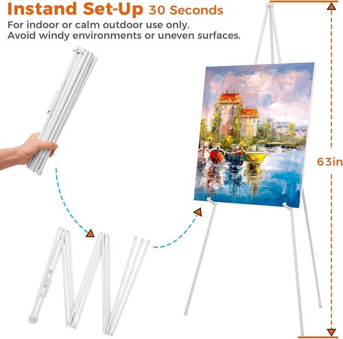ARTASY 63" Portable Easel Stand - Perfect for Wedding Signs & Posters | Supports 5 lbs - White 1/Pack