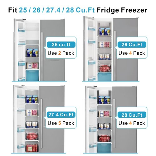 iSPECLE Refrigerator Organizer Bins - 5 Pack Fridge Storage Baskets Bins for 25 / 26 / 27.4 / 28 Cu.Ft Refrigerator Freezer Sort and Easily Get Food Stop Food Falling out Allow Air Circulation, Black