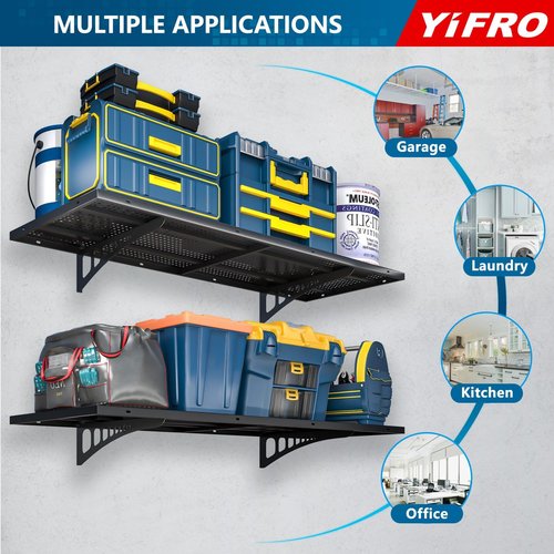 Heavy Duty Garage Shelving by [Brand Name] - 2-Pack Wall Mounted Storage Rack | 500 lbs Load Capacity, Black