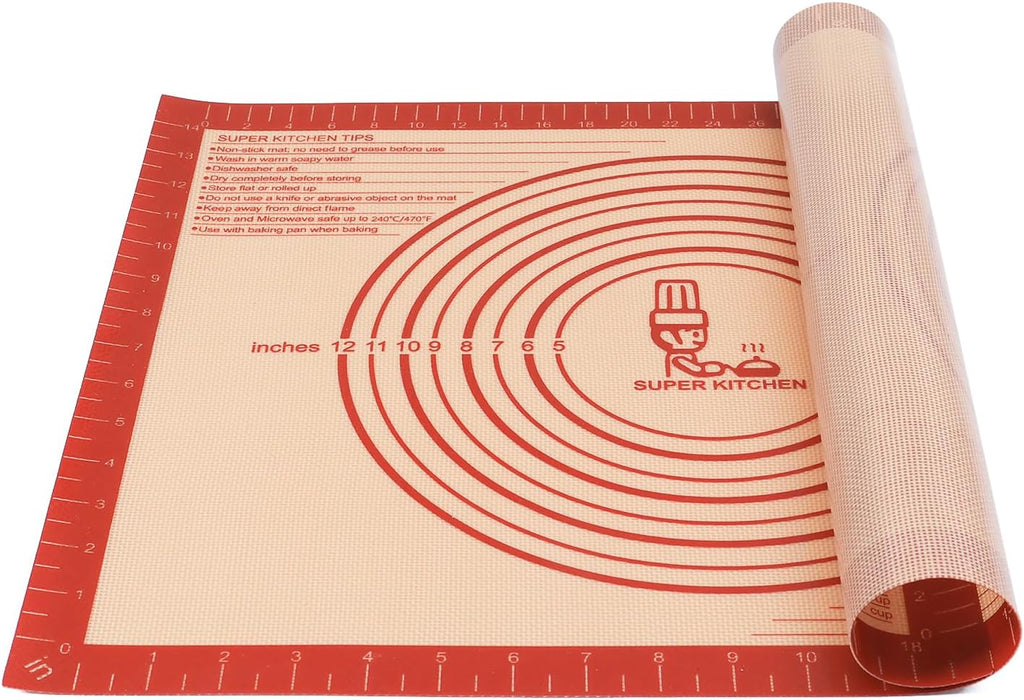 Skiennix Extra Thick Silicone Pastry Mat - Large Non-Stick Baking Surface with Measurements | 16"x24", Red