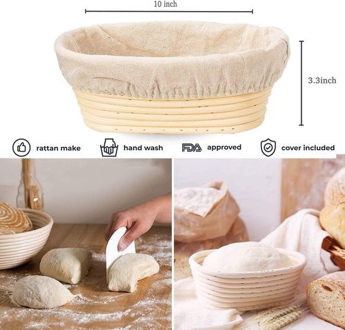 Banneton 10-Inch Oval Bread Proofing Basket - 2 Pack for Sourdough Baking & Fermentation Tools