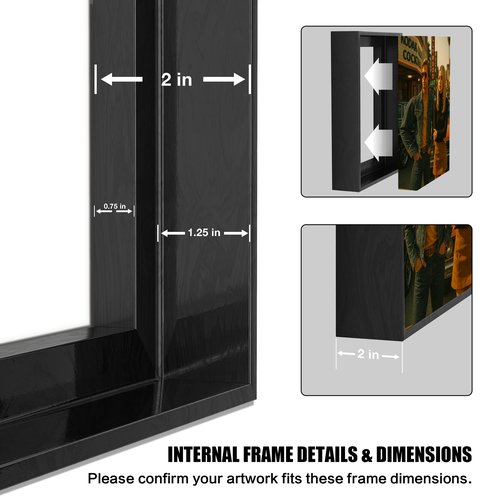 Canvas Floater Frame Fits 1”–1.25”Deep Gallery-Wrapped Canvas, Floating Picture Frame for Wall Art, Posters, Oil Paintings and Prints, PS Wood Grain Look Frames with Hanging kit 12X24 inch Black