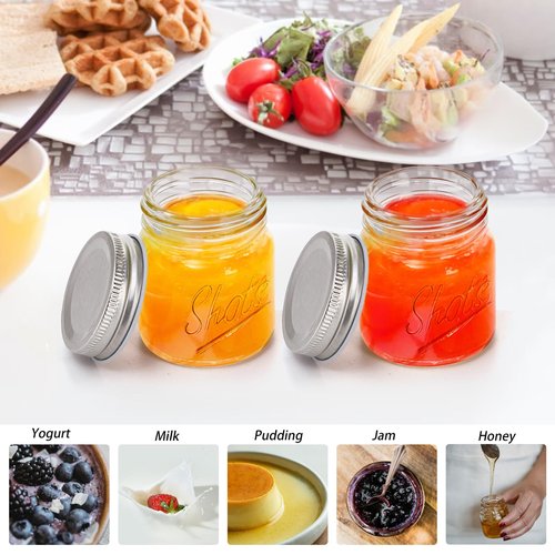 Lawei Set of 16 Mini Mason Jars with Lids - 2 Oz Mason Jars Shot Glasses Mason Shooter Glass for Drinks Shot Favors Desserts