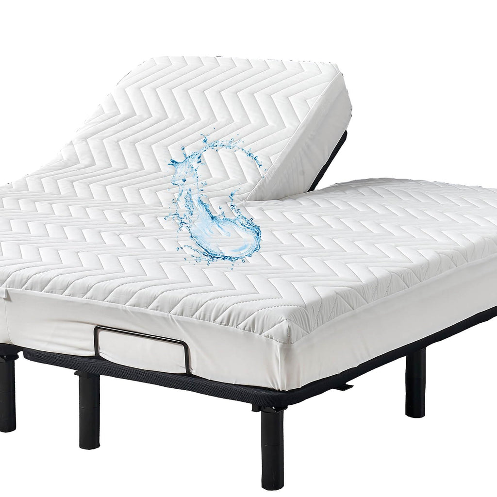 Kingnex Waterproof Quilted Split Top King Mattress Protector Pad for Adjustable Bed with Upper Flex Fitted Sheet Padded Mattress Cover 32-34 Split from Head