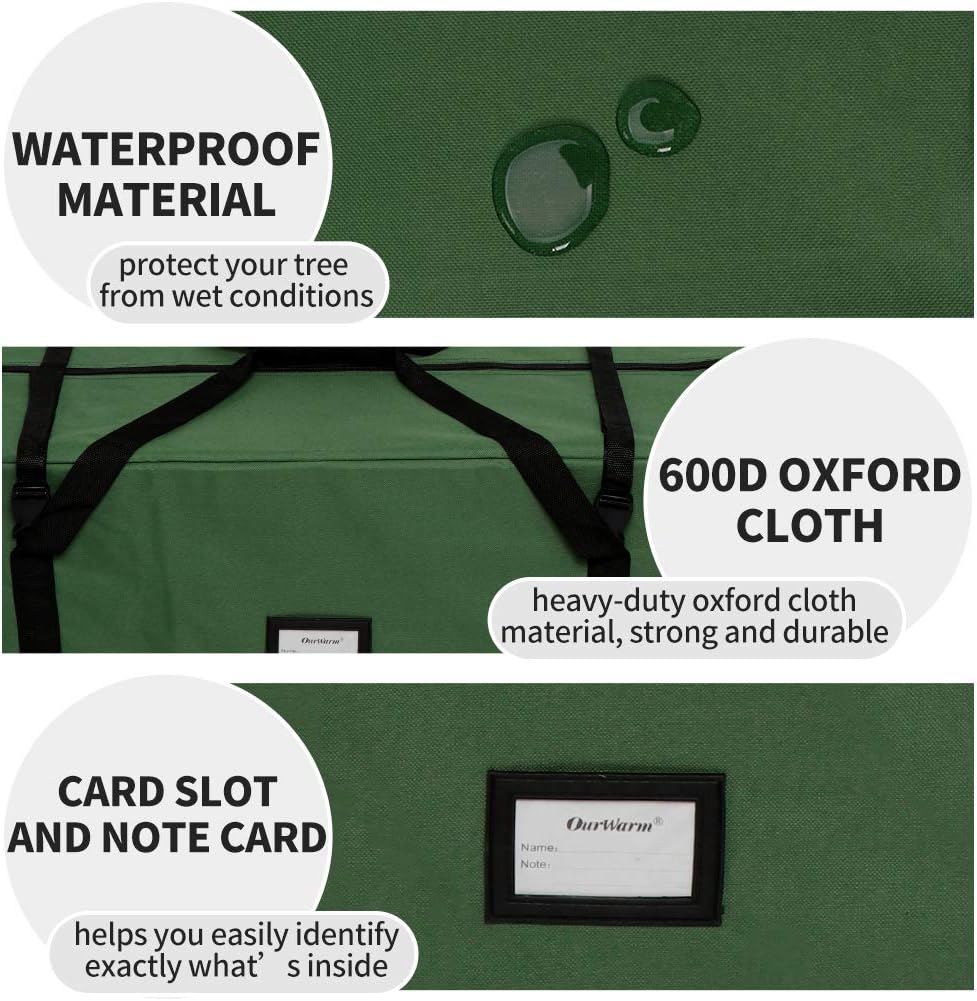 OurWarm Christmas Tree Storage Bag - Extra Large Heavy Duty Container with Zipper & Reinforced Handles | Fits 7.5ft Artificial Tree, 50" x 15" x 20", Green