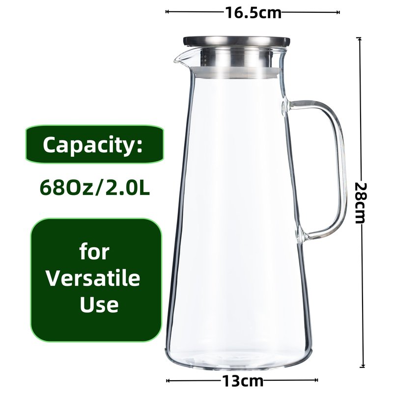 Karafu 68 Oz/2 Liter Pitcher, Glass Pitcher with Lid, Easy Clean and Heat Resistance Borosilicate Glass Jug for Hot or Cold Water, Milk, Ice Tea and Juice Beverage