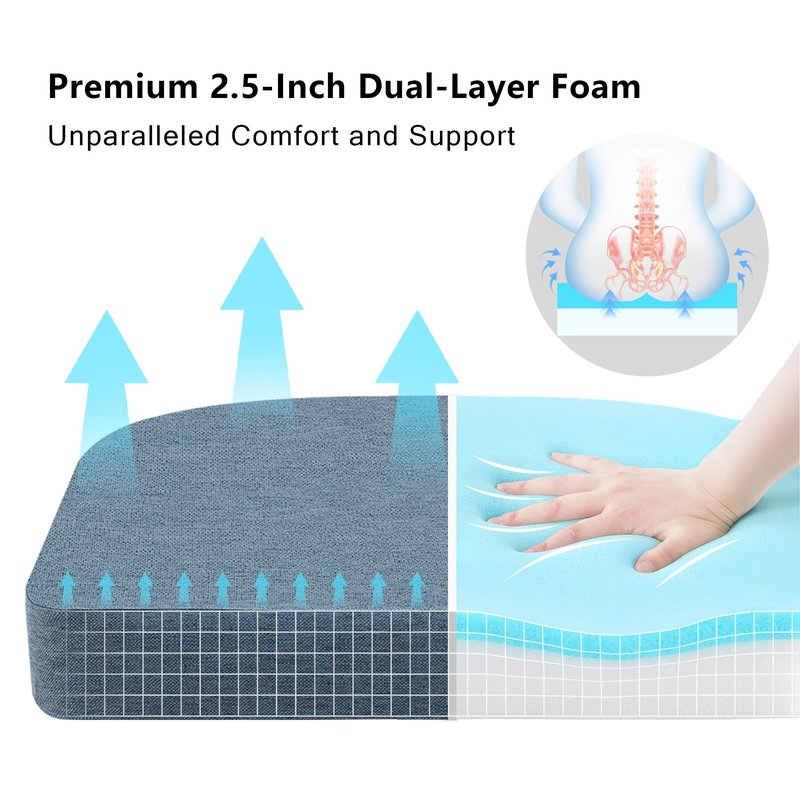 Nordjager Chair Pads for Dining Chairs, Chair Cushions 2 Piece, 17"x 16"x 2.5" Memory Foam Seat Cushions with Ties and Removable Cover