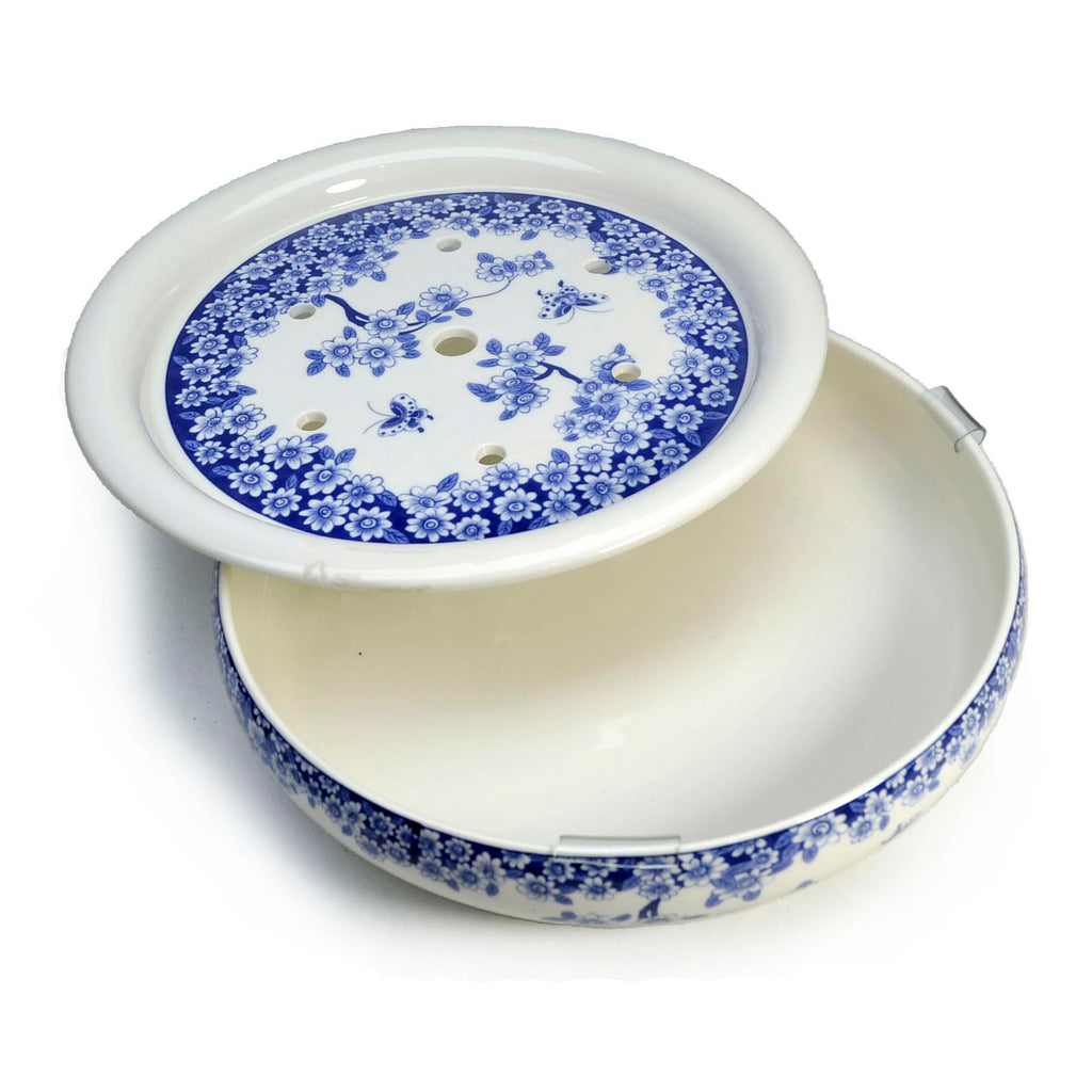 Porcelain Tea Tray, Double-Layer Ceramic Tray Round for Tea Coffee Serving Table (Fish)