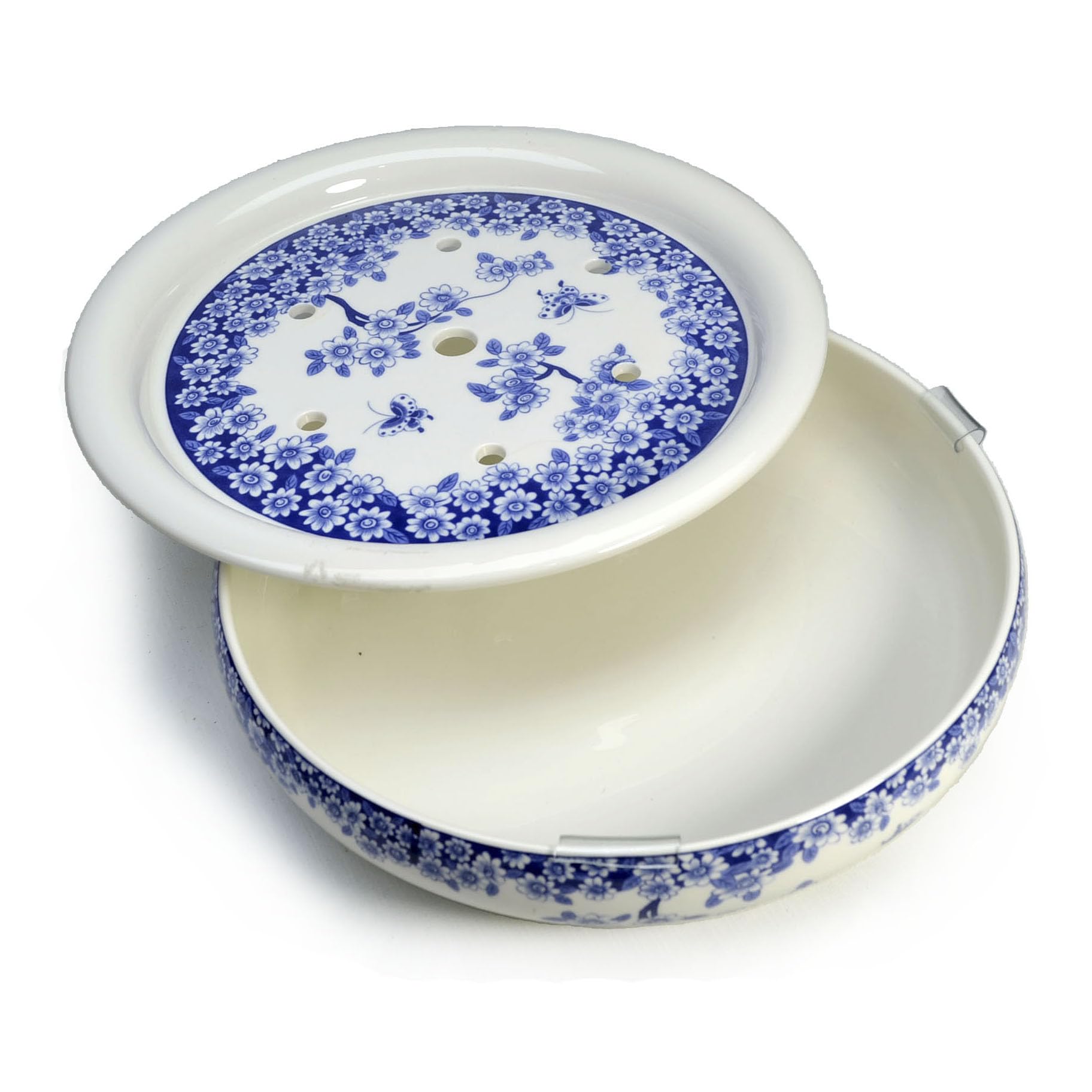 Porcelain Tea Tray, Double-Layer Ceramic Tray Round for Tea Coffee Serving Table (Fish)
