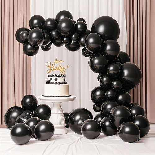 Black Balloons - 145-Piece Arch Kit with 18, 12, 10, & 5-Inch Latex Balloons for Party Decor