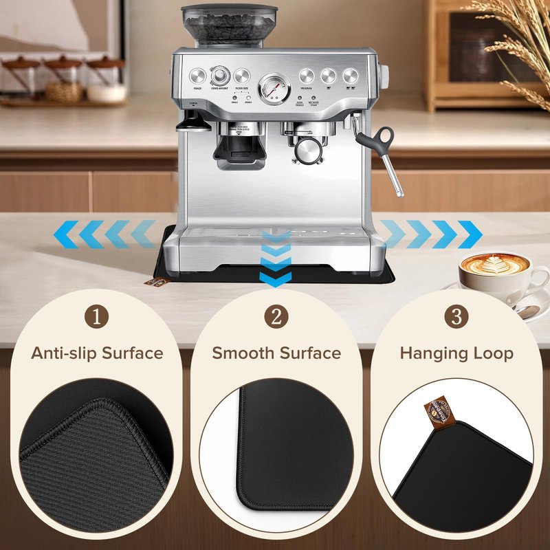 Sliding Mat for Breville Espresso Machine 870XL, Dual-Sided Design, Anti-Slip Glide Mat with Hanging Strap, Easy to Clean, Sturdy Pad for Breville Espresso Machine Accessories, Protects Countertop