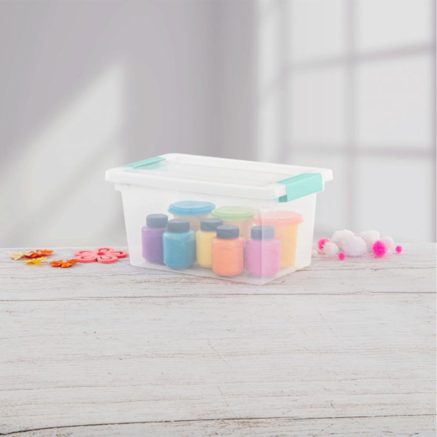 Sterilite Medium Clip Box - Stackable Storage Bin with Latching Lid for Organizing Crafts & Office Supplies - Clear