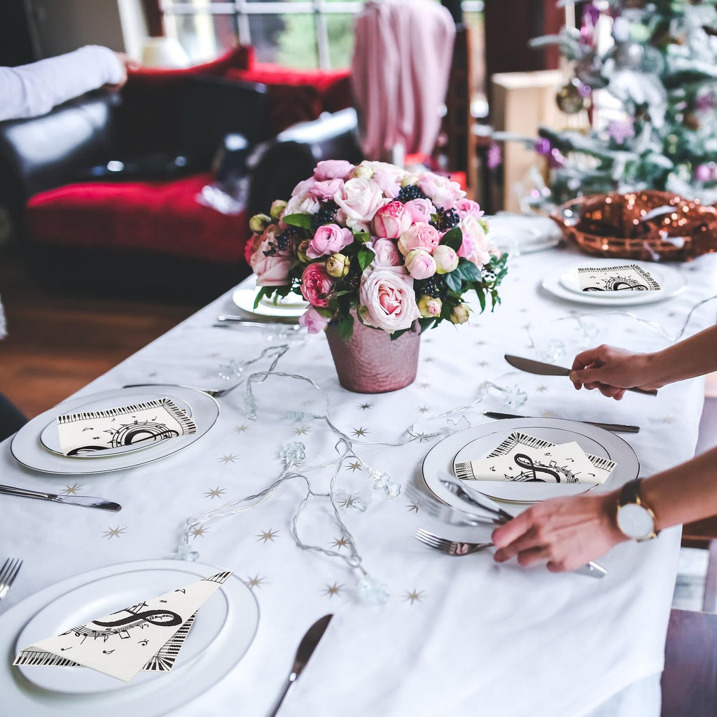 Jagrove 100 Count Disposable Paper Music Napkins 2 Ply Musical Notes Piano Keys Print Decorative Beverage Guest Luncheon Dinner Cocktail Napkins for Music Themed Party, 6.5X6.5 Inches Folded