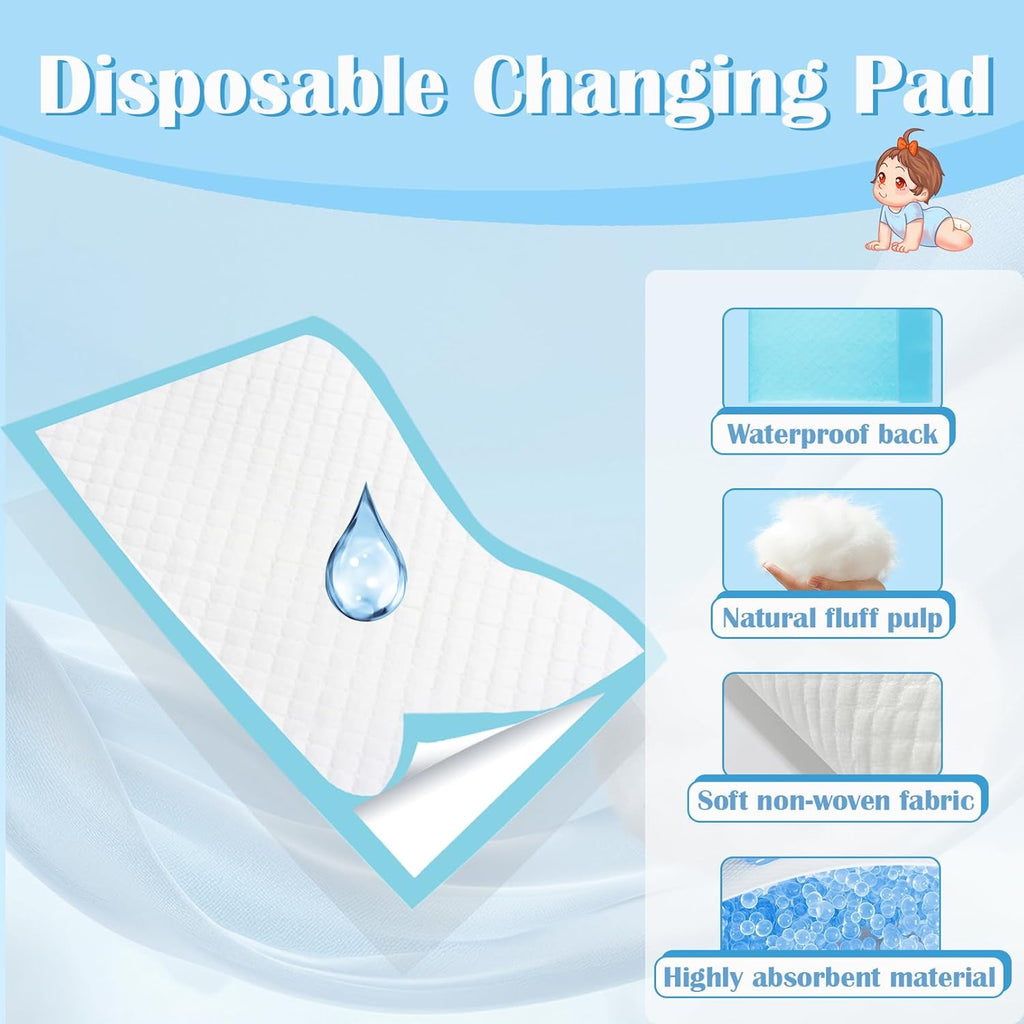 Skiennix Disposable Changing Pads - 100 Pack, Waterproof & Absorbent 18"x24" Underpads for Baby & Adult Protection